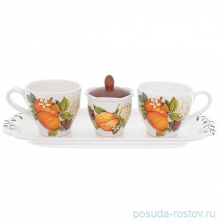 Чайный набор на 2 персоны 5 предметов &quot;Artigianato ceramico /Апельсин и роза&quot; / 228363
