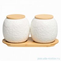Набор банок для сыпучих продуктов 19,5 х 9,5 см с деревянной крышкой и подставкой 400 мл &quot;Muse&quot; / 374370