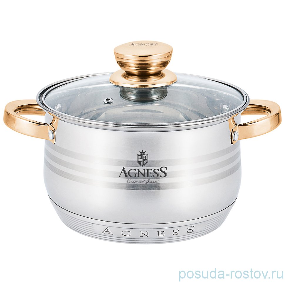 Кастрюля 24 х 14,5 см со стеклянной крышкой 6,5 л "Agness" / 203308