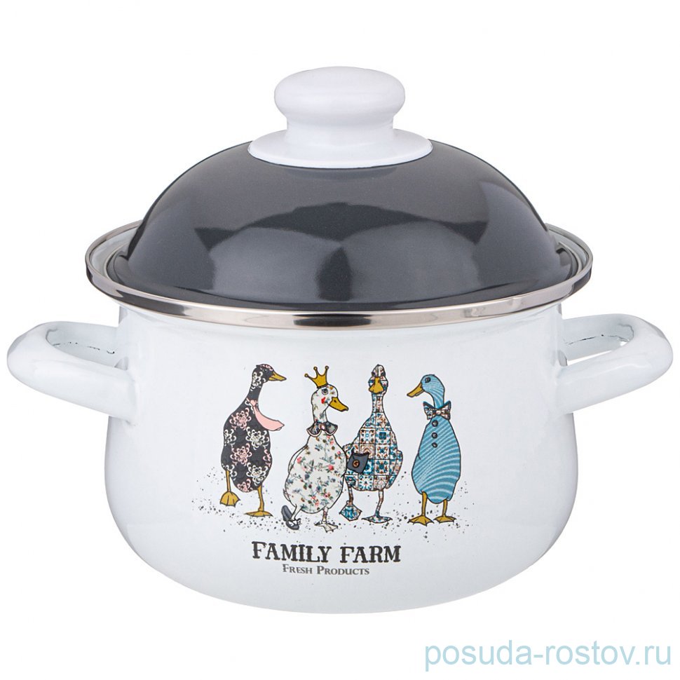 Кастрюля 16 х 10 см с крышкой эмалированная 1,5 л "Family farm" / 346447