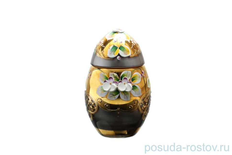 Вазочка 10 см с крышкой - яйцо "Лепка серая" E-V / 137166