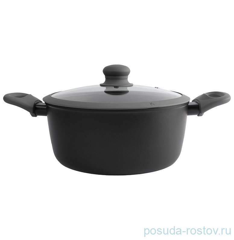 Кастрюля 24 см с крышкой антипригарное покрытие 3,9 л серо-черная "Robust" / 374689