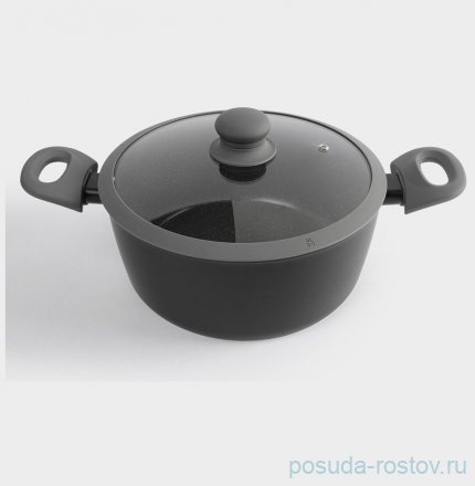 Кастрюля 24 см с крышкой антипригарное покрытие 3,9 л серо-черная &quot;Robust&quot; / 374689