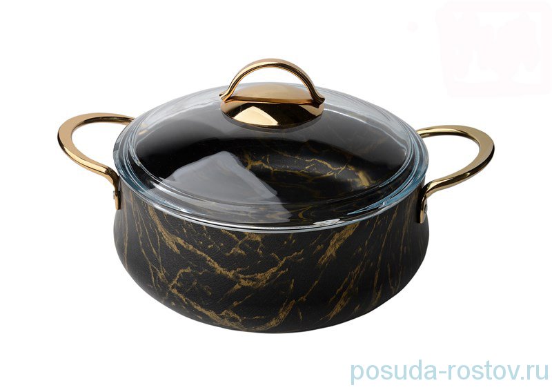 Кастрюля 24 см с крышкой чёрная "Пачи /Марбл Голд" / 229998