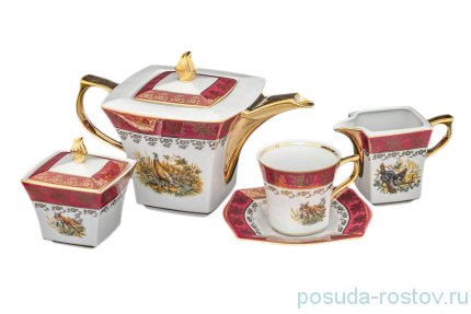 Чайный сервиз на 6 персон 15 предметов &quot;Львов /Охота красная&quot; / 203466