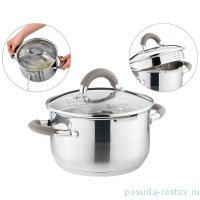 Кастрюля 18 x 10,5 см со стеклянной крышкой серые ручки 2 л &quot;profi home&quot; / 273862