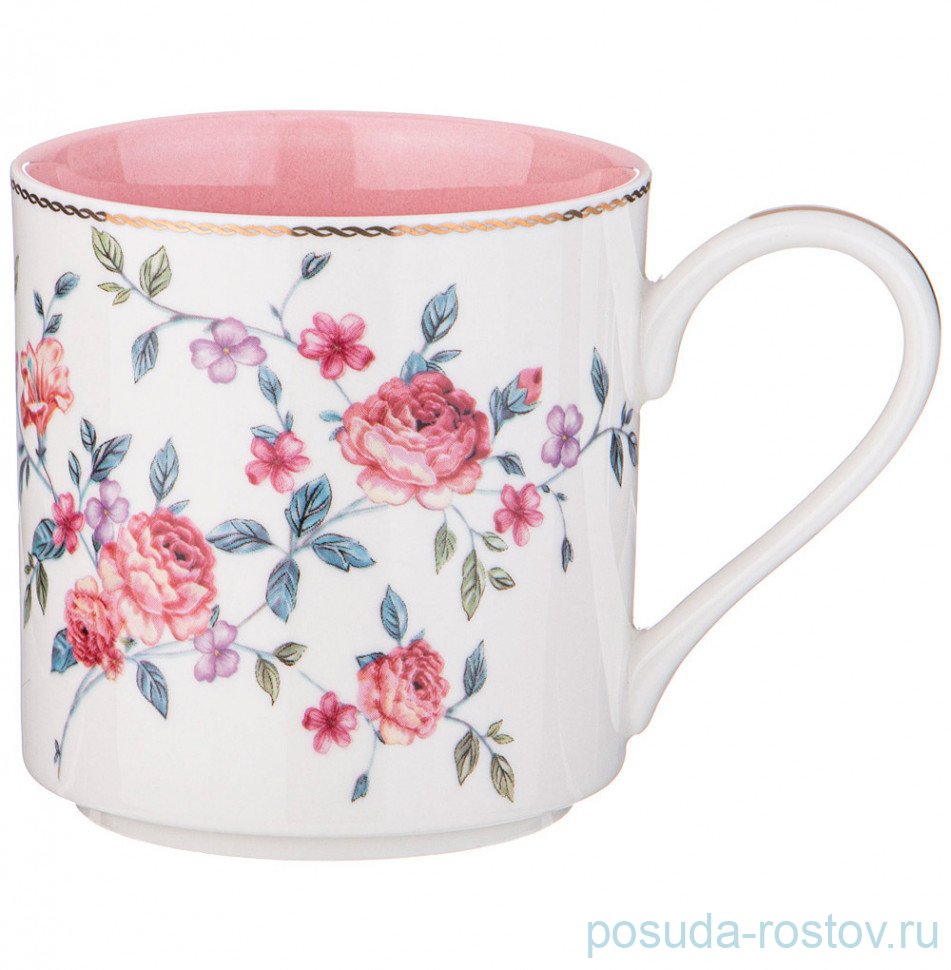 Кружка 360 мл "Blossom /С розами" с розовым внутри / 323086
