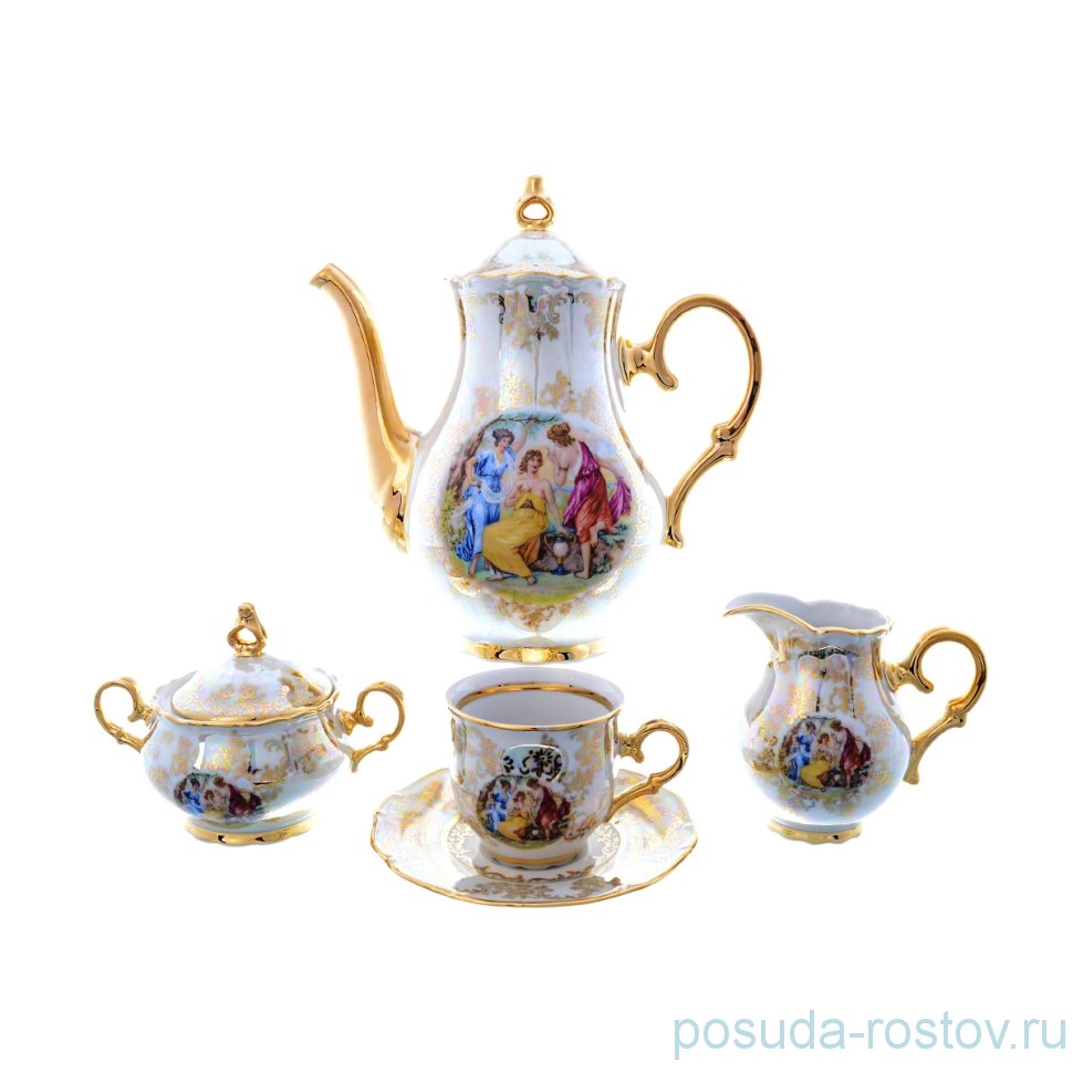 Кофейный сервиз мокко на 6 персон 15 предметов "Корона /Мадонна перламутр" / 169528