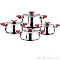 Набор посуды 8 предметов (18, 20, 22, 24 см) стеклянные крышки &quot;ORBIT MODEL&quot; ручки красные бакелит / 295982