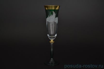 Бокалы для шампанского 190 мл 6 шт &quot;Анжела /Матовые листики /Золото на зелёном&quot; E-V / 017237