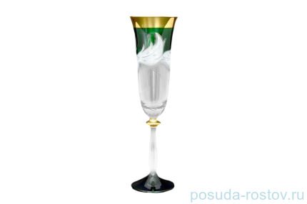 Бокалы для шампанского 190 мл 6 шт &quot;Анжела /Матовые листики /Золото на зелёном&quot; E-V / 017237