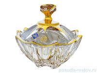 Ваза для конфет 12 см с крышкой &quot;Calypso /С золотом&quot; хрусталь Йиглава / 116626