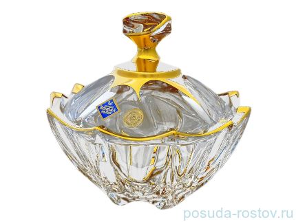 Ваза для конфет 12 см с крышкой &quot;Calypso /С золотом&quot; хрусталь Йиглава / 116626