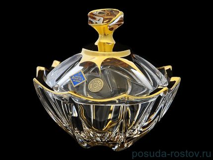 Ваза для конфет 12 см с крышкой &quot;Calypso /С золотом&quot; хрусталь Йиглава / 116626