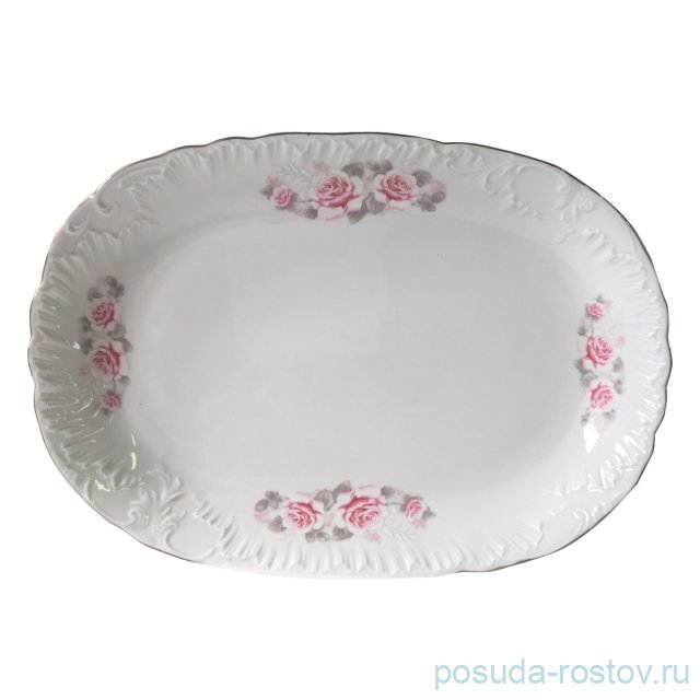 Блюдо 29 х 20 см овальное "Рококо /Серая роза /платина" / 109856