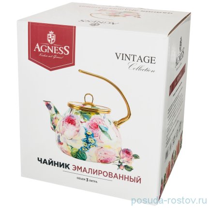 Чайник 3 л эмалированный &quot;Agness /Винтаж /Розы&quot; / 196393