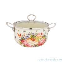 Кастрюля 18 х 13 см эмалированная со стеклянной крышкой 3 л бежевая &quot;Agness /Роскошный сад&quot; / 207971