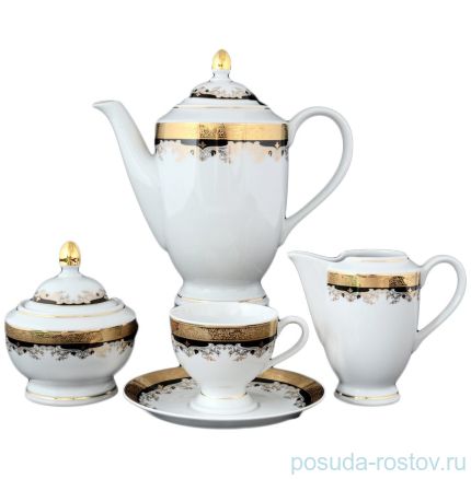 Кофейный сервиз на 6 персон 15 предметов &quot;Кристина /Лилии на чёрном&quot; / 056234