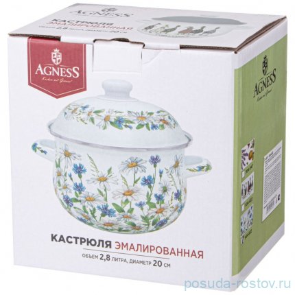 Кастрюля 20 х 12 см с крышкой эмалированная 2,8 л &quot;Family farm&quot; / 346449