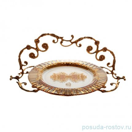 Блюдо 34 x 34 x 21 cм с ручкой &quot;Розаперла /Золотая&quot; / 101540