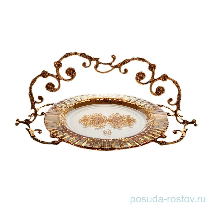 Блюдо 34 x 34 x 21 cм с ручкой "Розаперла /Золотая" / 101540