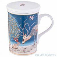 Кружка заварочная 300 мл с ситом и крышкой &quot;Christmas /Печворк&quot; / 355098