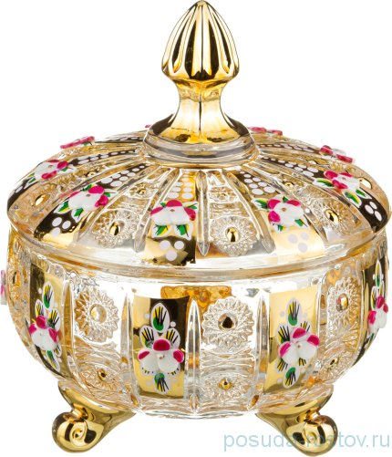 Конфетница 12 х 14 см 3-х ножках с крышкой &quot;Lefard Gold Glass&quot; / 199769