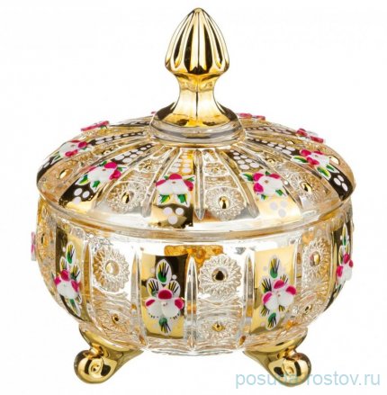 Конфетница 12 х 14 см 3-х ножках с крышкой &quot;Lefard Gold Glass&quot; / 199769