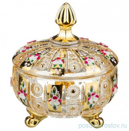 Конфетница 12 х 14 см 3-х ножках с крышкой &quot;Lefard Gold Glass&quot; / 199769