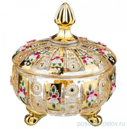 Конфетница 12 х 14 см 3-х ножках с крышкой &quot;Lefard Gold Glass&quot; / 199769