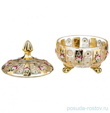 Конфетница 12 х 14 см 3-х ножках с крышкой &quot;Lefard Gold Glass&quot; / 199769