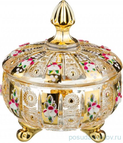 Конфетница 12 х 14 см 3-х ножках с крышкой &quot;Lefard Gold Glass&quot; / 199769
