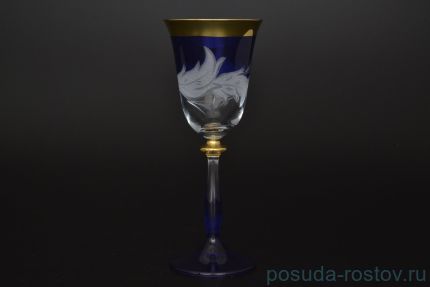 Бокалы для белого вина 185 мл 6 шт &quot;Анжела /Матовые листики /Золото на синем&quot; E-V / 017224
