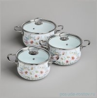 Набор кастрюль 6 предметов (18 х 11 см, 20 х 12 см, 22 х 13 см) эмалированные &quot;Дворцовый парк&quot; / 375594