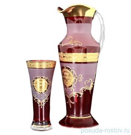 Набор для воды 7 предметов (кувшин 1,5 л + 6 стаканов) красный &quot;Иксовка /Богемия /Антик&quot; / 083755