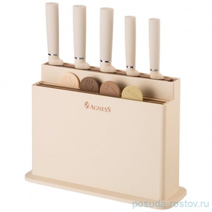 Набор 10 предметов (5 ножей, 4 доски и подставка) Agness / 341784