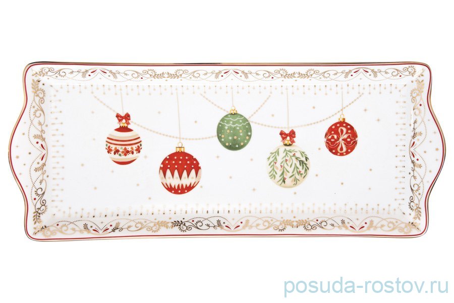 Блюдо 35 х 15 см прямоугольное "Christmas Eve /Новогодние шары" (подарочная упаковка) / 362189