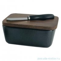 Масленка 14 х 10 х 6,5 см 320 г см с бамбуковой крышкой и ножом &quot;Blackwood&quot; (подарочная упаковка)  / 368529