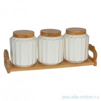 Набор банок для сыпучих продуктов 1 л 3 шт на бамбуковой подставке &quot;bamboo&quot; (подарочная упаковка) / 357431