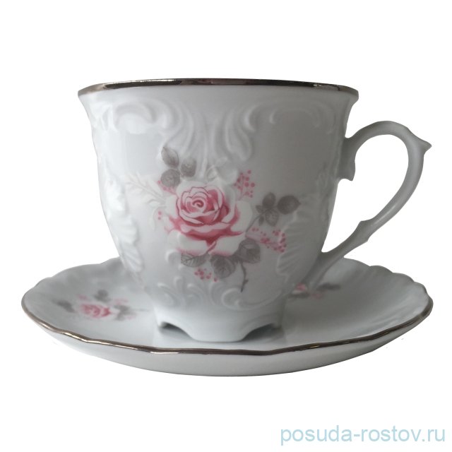 Кофейная пара 170 мл 1 шт "Рококо /Серая роза /платина" / 109861