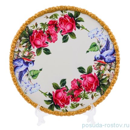 Поднос круглый &quot;Розы и птицы&quot; / 246303
