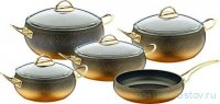 Набор посуды 9 предметов.(2,5; 4,5;  6,5; 3,5 ;  2,8 л) индукция золотой &quot;GRANITE SETS /GOLD&quot; / 295799