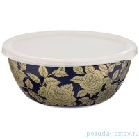 Салатник 20 х 9 см эмалированный 1,7 л с пластиковой крышкой кобальт &quot;Agness /Ренессанс /Розы&quot; / 210668
