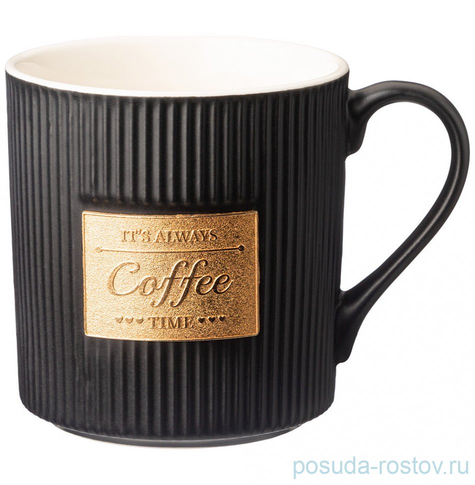 Кружка 360 мл черная с золотой деталью "It is always Coffee time" / 328760