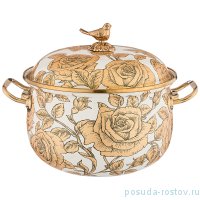 Кастрюля 26 см с крышкой эмалированная 7,5 л белая &quot;Agness /Ренессанс /Розы&quot; / 210645
