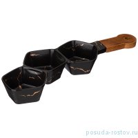 Менажница 36 х 10 х 5 см с деревянной ручкой &quot;золотой мрамор /черная&quot; / 252034
