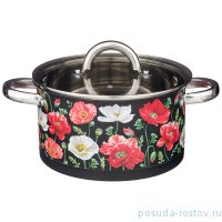 Кастрюля 20 х 11 см со стеклянной крышкой 3,5 л чёрная &quot;Маки&quot; / 235840