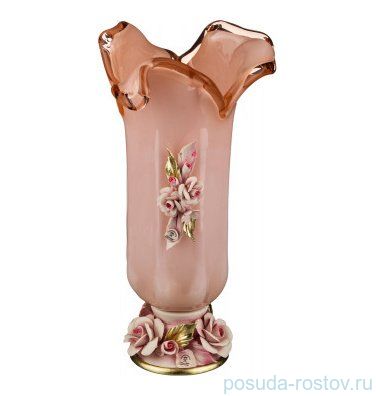 Ваза для цветов 35 см н/н розовая &quot;W. Cristal /Розы /Муранское стекло&quot; / 113385