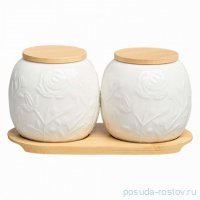 Набор банок для сыпучих продуктов 19,5 х 9,5 см с деревянной крышкой и подставкой 400 мл &quot;Meadow&quot; / 374449