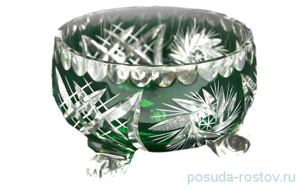 Вазочка 11 см на 3-х ножках зелёная &quot;Резная цветная&quot; / 099074